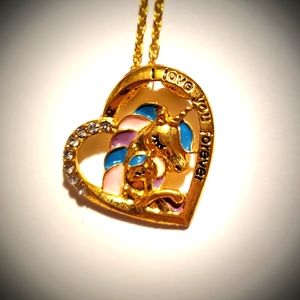 "I Love You Forever" Unicorn Mom & Child Heart Necklace